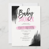 Invitation Baby shower de script de l'aquarelle noire rose (Devant)