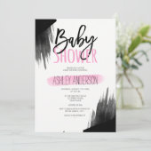 Invitation Baby shower de script de l'aquarelle noire rose (Debout devant)