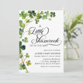 Invitation Baby shower de script de petit Shamrock aquarelle (Debout devant)