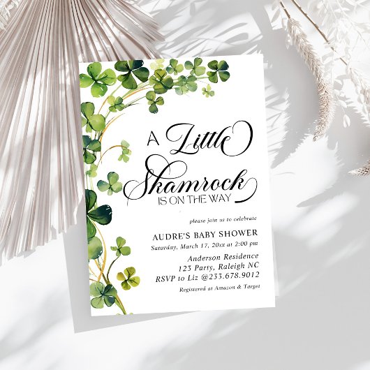 Invitation Baby shower de script de petit Shamrock aquarelle