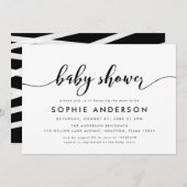 Invitation Baby shower de script de relaxation noir et blanc (Devant / Derrière)
