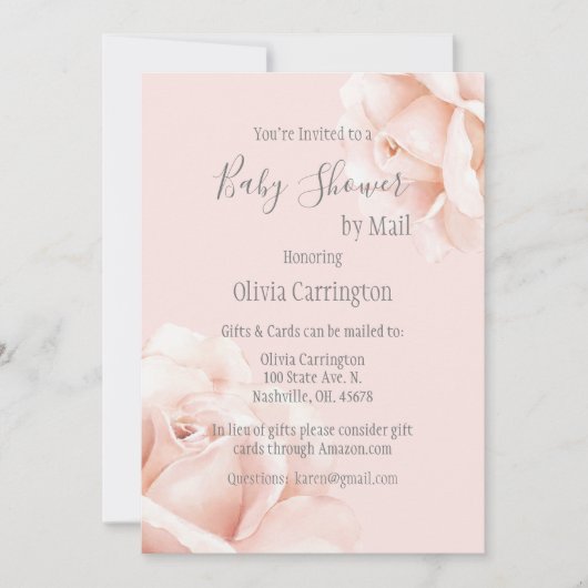 Invitation Baby shower de script de roses roses blanches par (Devant)
