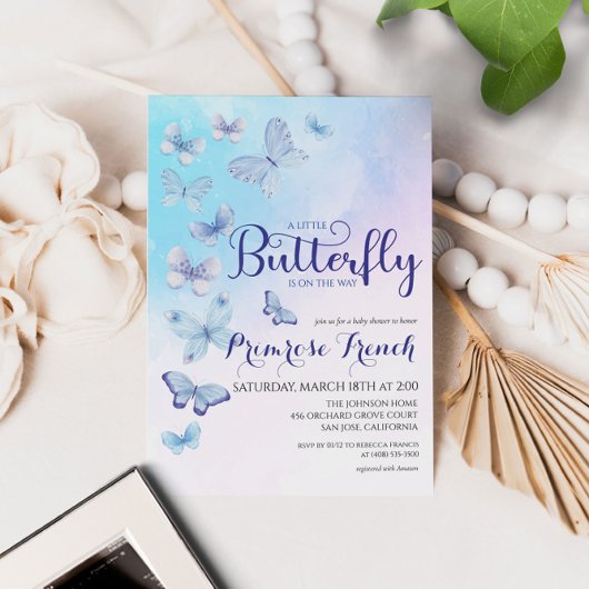 Invitation Baby shower de script élégant pour papillon aquare