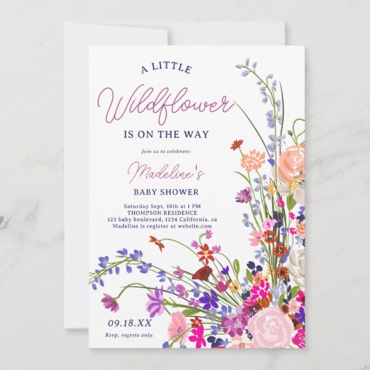 Invitation Baby shower de script fleur sauvage chic moderne (Devant)