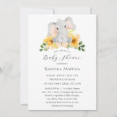 Invitation Baby shower de script floral éléphant moderne (Devant)
