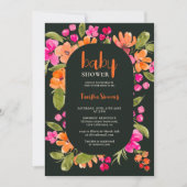 Invitation Baby shower de script floral orange neutre (Devant)