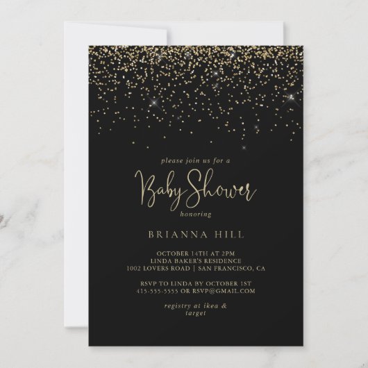 Invitation Baby shower de script Gold Confetti (Devant)
