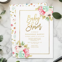 Baby shower de script Gold Peony Pastel
