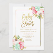 Invitation Baby shower de script Gold Peony Pastel (Devant)