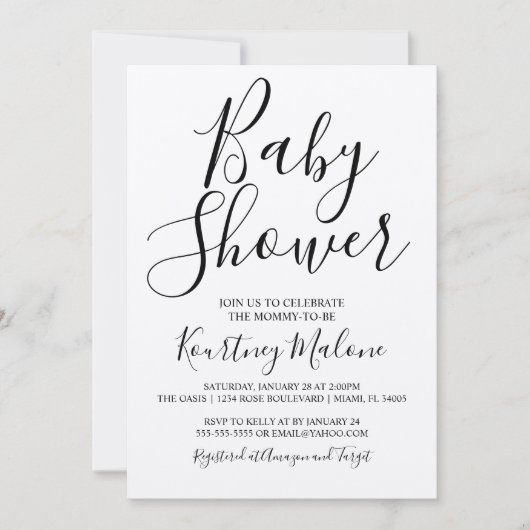 Invitation Baby shower de script Kraft (Devant)