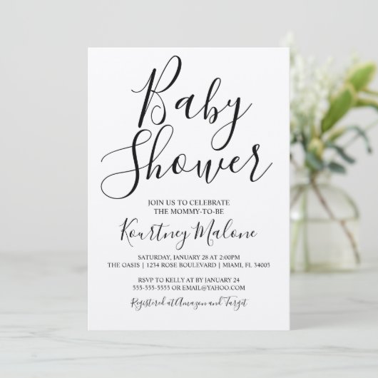 Invitation Baby shower de script Kraft (Debout devant)