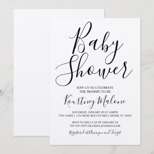 Invitation Baby shower de script Kraft (Devant / Derrière)
