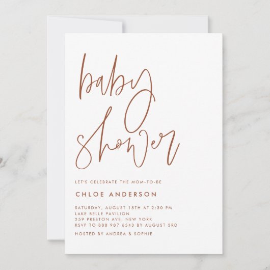 Invitation Baby shower de script manuscrit Boho Terracotta (Devant)