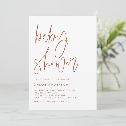 Invitation Baby shower de script manuscrit Boho Terracotta (Debout devant)