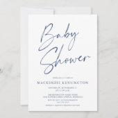 Invitation Baby shower de script manuscrit simple et bleu mod (Devant)