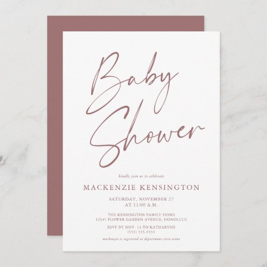 Invitation Baby shower de script manuscrit simple moderne (Devant / Derrière)