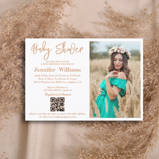 Invitation baby shower de script minimal photo code qr