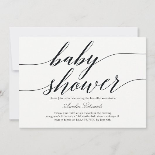 Invitation Baby shower de script moderne (Devant)
