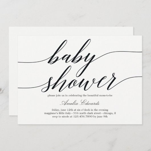 Invitation Baby shower de script moderne (Devant / Derrière)