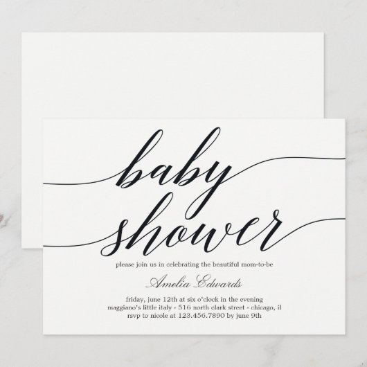 Invitation Baby shower de script moderne (Devant / Derrière)