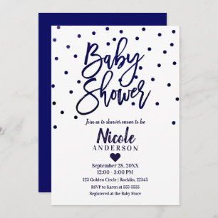 Invitation Baby shower de script moderne bleu marine Confetti