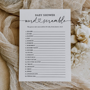 Invitation Baby shower de script moderne Jeu Word Scramble