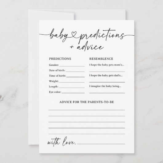 Invitation Baby shower de script moderne Prédictions et conse (Devant)