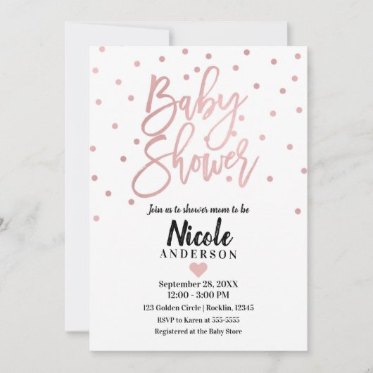 Invitation Baby shower de script moderne rose Gold Pink (Devant)