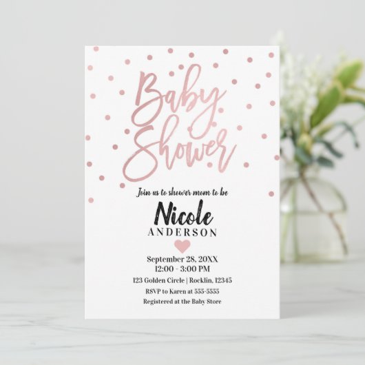Invitation Baby shower de script moderne rose Gold Pink (Debout devant)