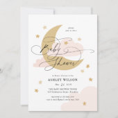 Invitation Baby shower de script Moon et Stars Matte Pink (Devant)
