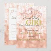 Invitation Baby shower de script or Rose de diamants rose vie (Devant / Derrière)