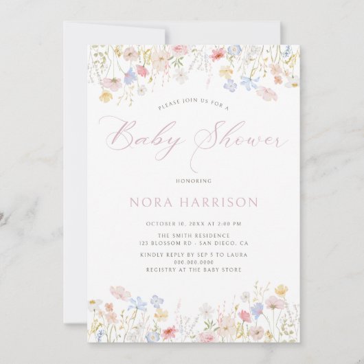 Invitation Baby shower de script rose pâle (Devant)