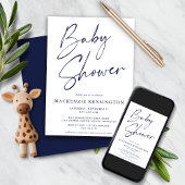 Invitation Baby shower de script simple bleu marine moderne