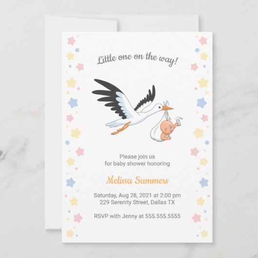 Invitation Baby shower de selfie pour bébé portant la cigogne (Devant)