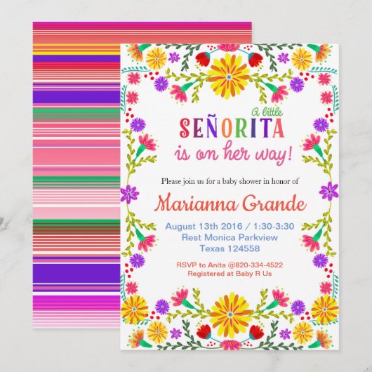Invitation Baby shower de Senorita Fiesta (Devant / Derrière)
