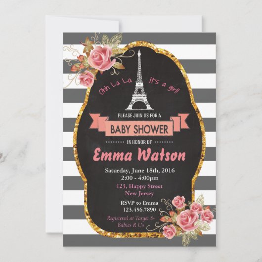 Invitation Baby shower de serviettes Paris (Devant)