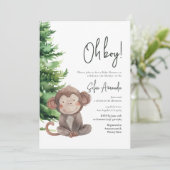 Invitation Baby shower de singe animal mou du bois (Debout devant)