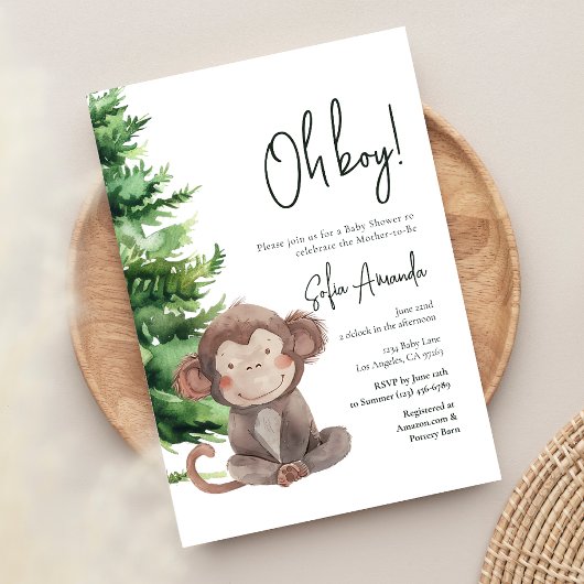 Invitation Baby shower de singe animal mou du bois
