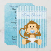 Invitation Baby shower de singe bleu c'est un garçon Invitati (Devant / Derrière)