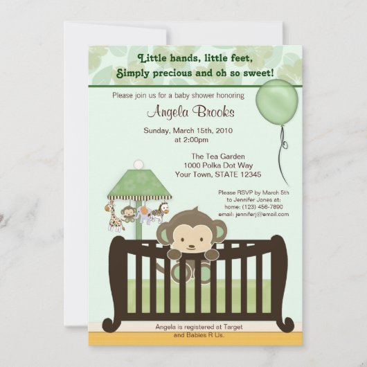 Invitation Baby shower de singe CJ GREEN (Devant)