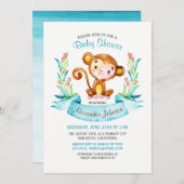 Invitation Baby shower de singe d'aquarelle (Devant / Derrière)
