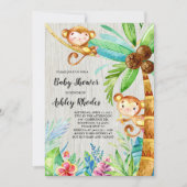 Invitation Baby shower de singe de la forêt tropicale des plu (Devant)