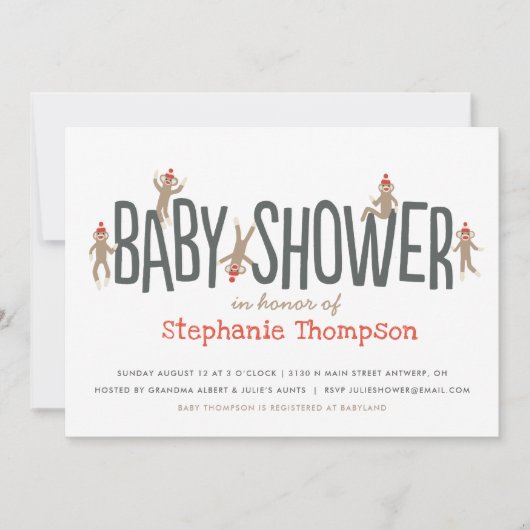Invitation Baby shower de singe doux et sot (Devant)