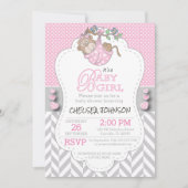 Invitation Baby shower de singe gris rose et blanc (Devant)