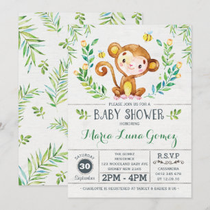 Invitation Baby shower de singe Jungle Baby Boy