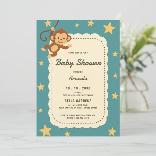 Invitation Baby shower de singe mignon (Debout devant)