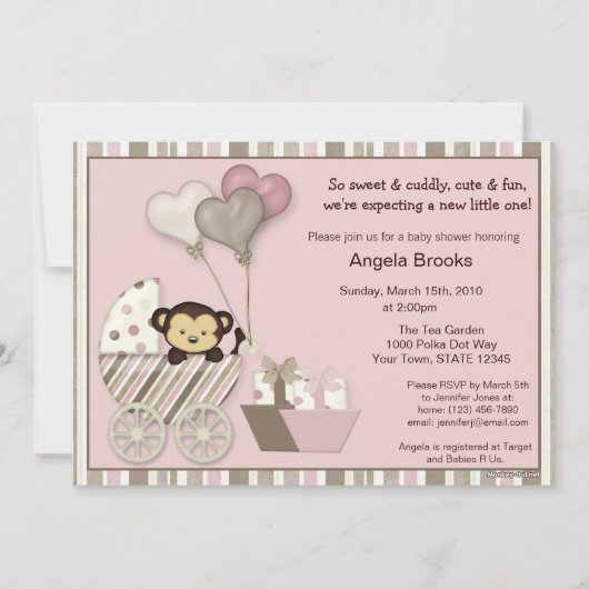 Invitation Baby shower de singe PINK (Devant)