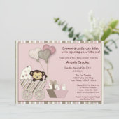 Invitation Baby shower de singe PINK (Debout devant)