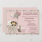 Invitation Baby shower de singe PINK (Devant / Derrière)
