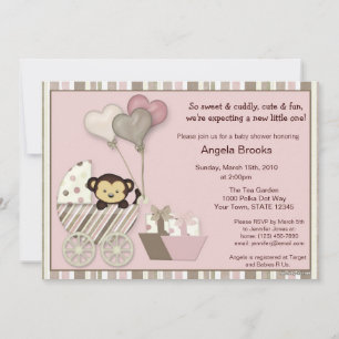 Invitation Baby shower de singe PINK